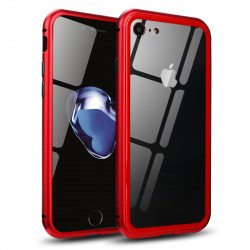 iPhone 8 Plus / 7 Plus Fully Protective Magnetic Absorption Technology Transparent Clear Case (Red)